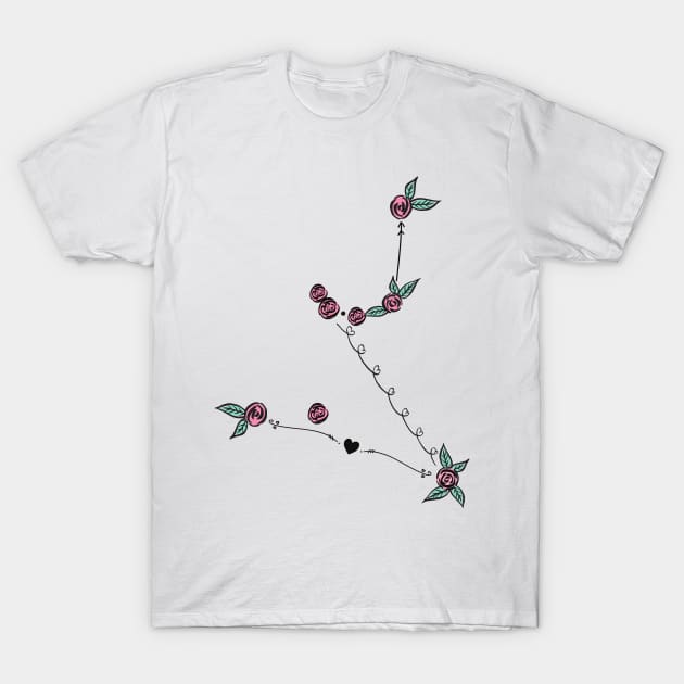 Hydrus (Lesser Water Snake) Constellation Roses and Hearts Doodle T-Shirt by EndlessDoodles